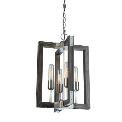 Steel with Wood Rectangular Frame Pendant