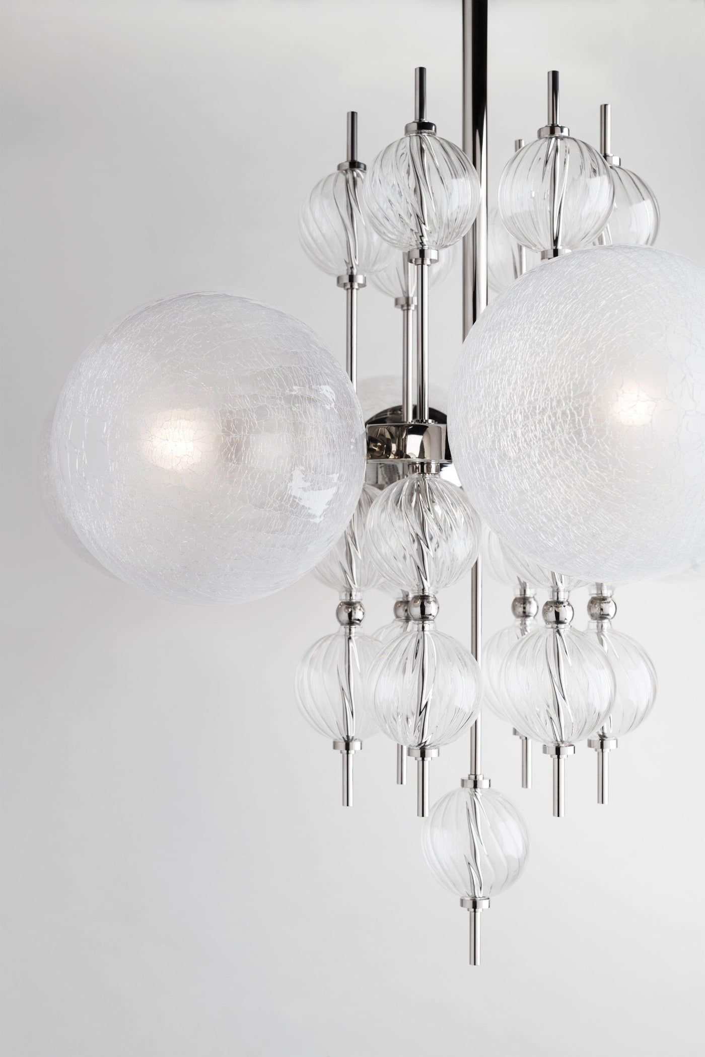 Steel with Spiral and Matte Crackle Glass Orb Shade Chandelier - LV LIGHTING