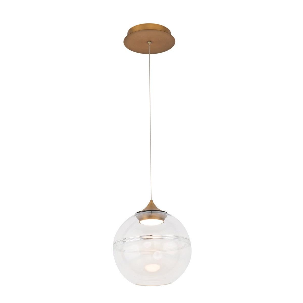 LED Aged Brass Frame with Clear Glass Globe Shade Pendant - LV LIGHTING