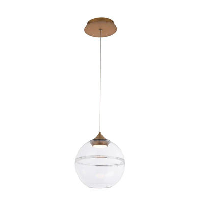 LED Aged Brass Frame with Clear Glass Globe Shade Pendant - LV LIGHTING