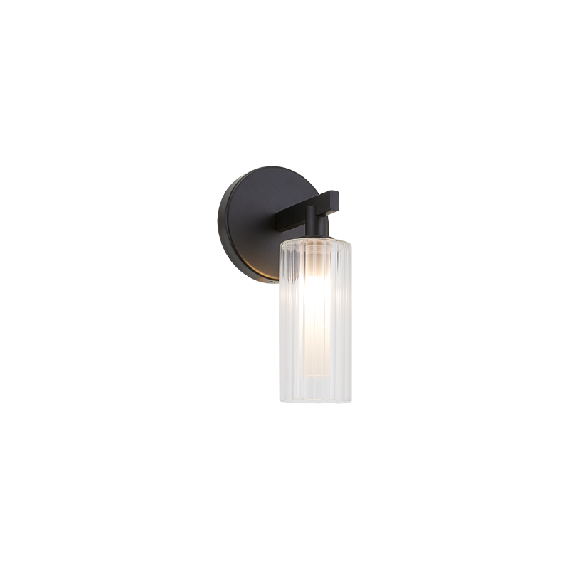 Steel Frame with Clear Ribbed Glass Shade Wall Sconce
