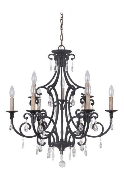 Matte Black Curve Arms with Clear Crystal Drop and Strand Pendant / Chandelier - LV LIGHTING
