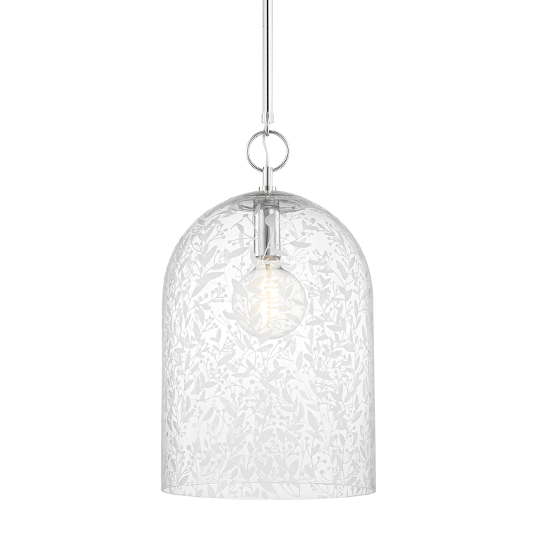 Steel Frame with Floral Etching Clear Glass Shade Pendant