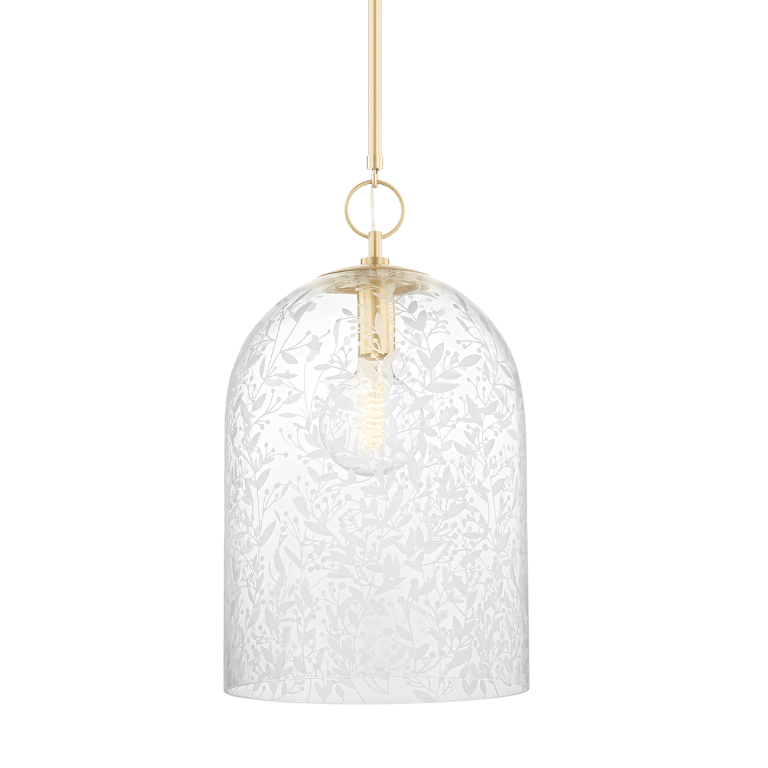 Steel Frame with Floral Etching Clear Glass Shade Pendant