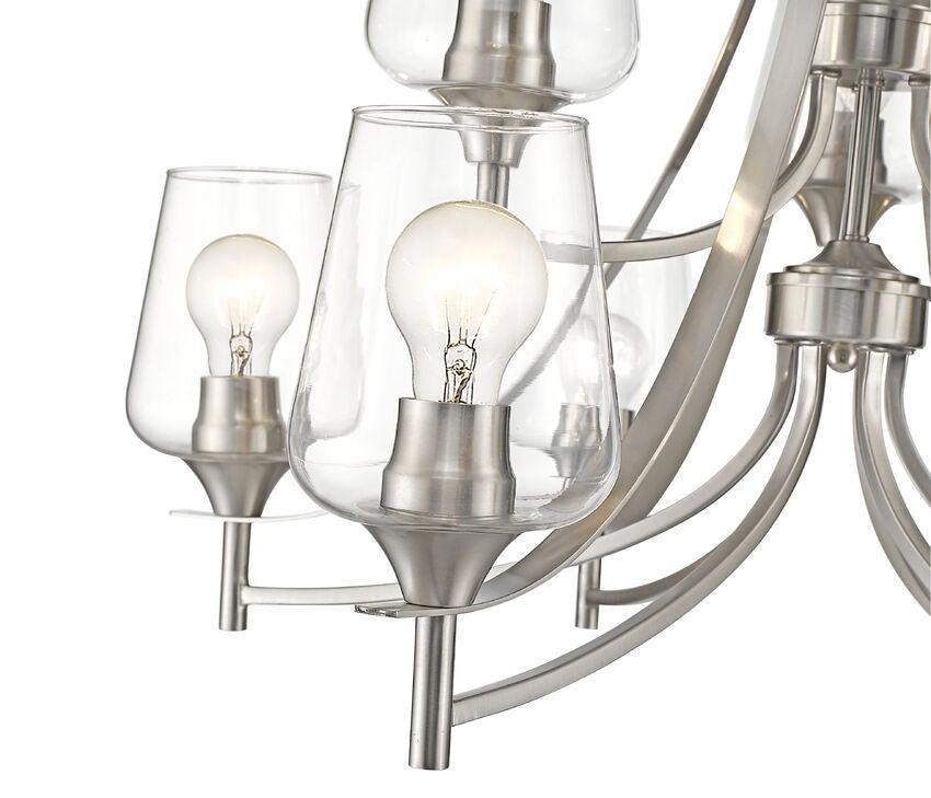 Clear Glass Shade with 2 Tier Metal Curved Arms Chandelier - LV LIGHTING