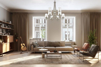 Clear Glass Shade with 2 Tier Metal Curved Arms Chandelier - LV LIGHTING
