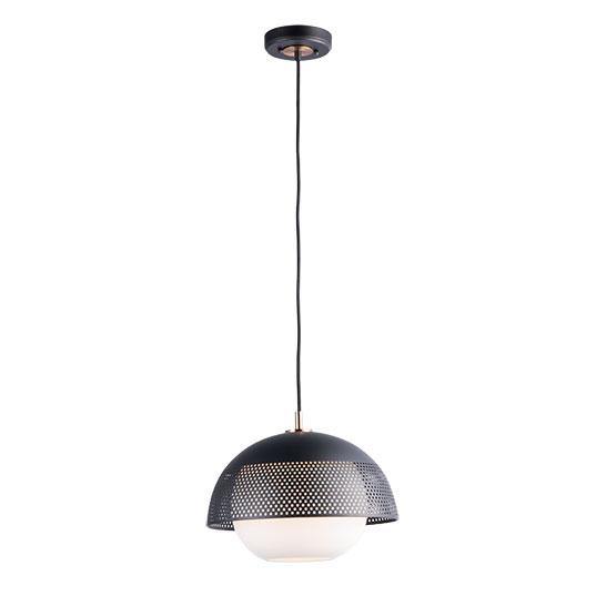 Black with Satin Brass and Frosted Shade Single Light Pendant - LV LIGHTING