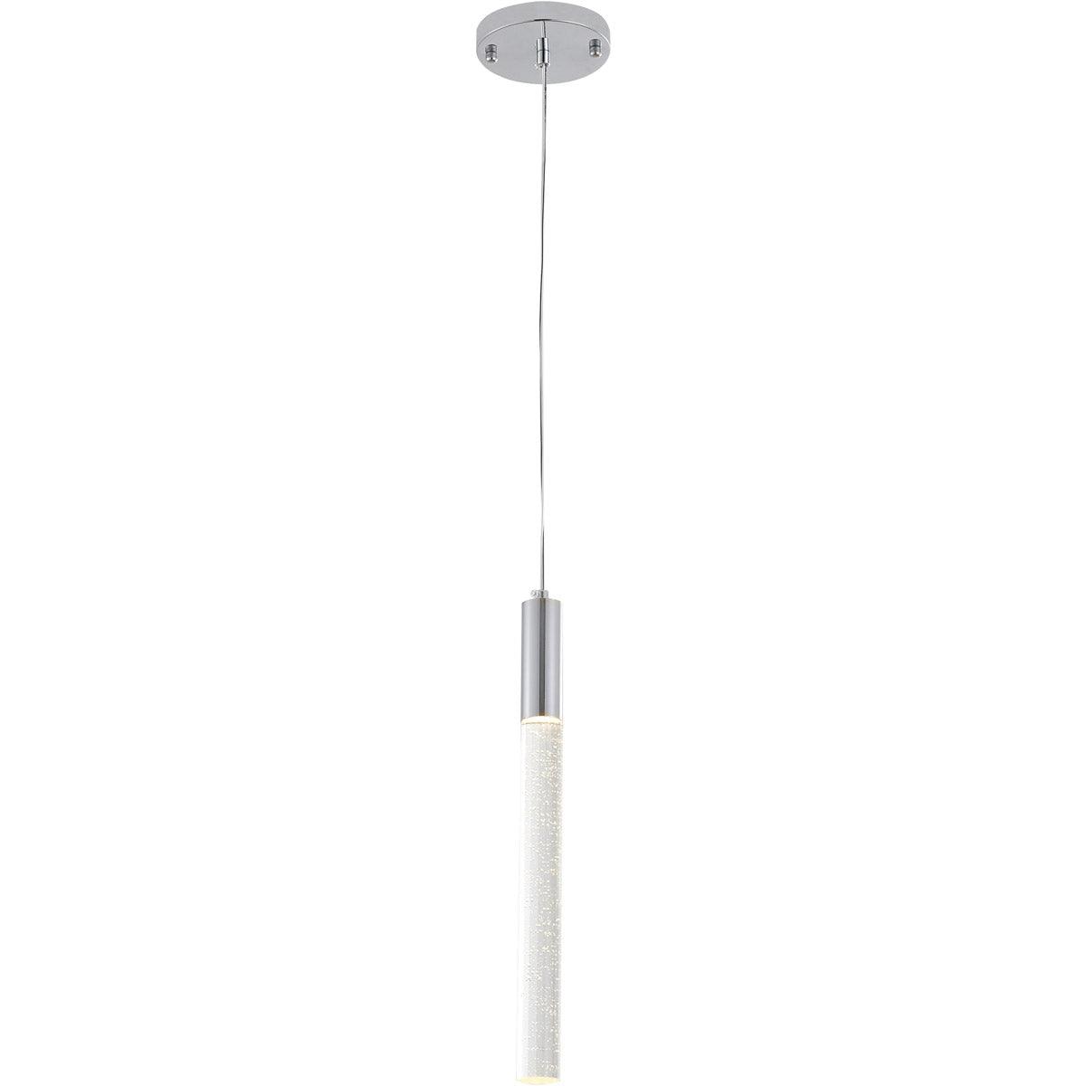 LED Chrome with Clear Cylindrical Bubble Glass Rod Pendant - LV LIGHTING