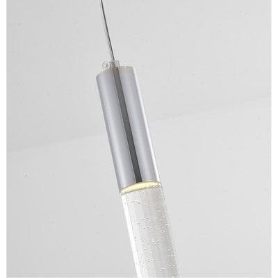 LED Chrome with Clear Cylindrical Bubble Glass Rod Pendant - LV LIGHTING