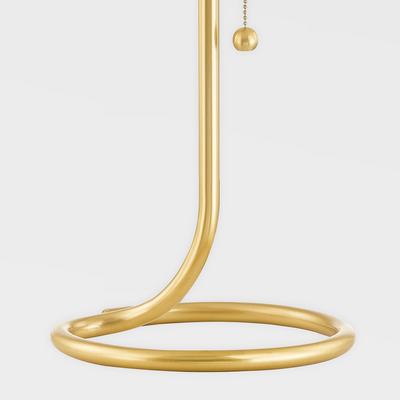 Aged Brass Twisted Loop with Off White Scalloped Shade Table Lamp