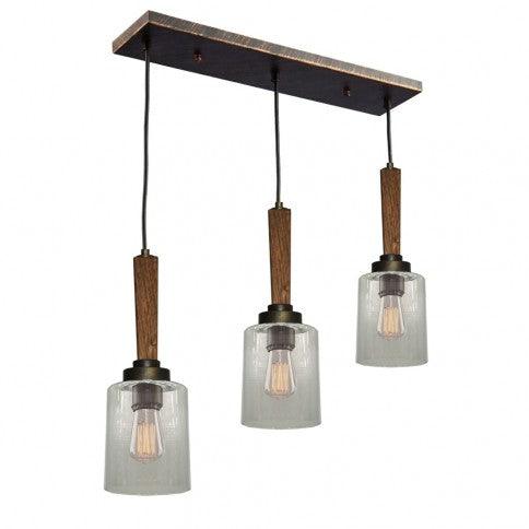 Pine Wood with Clear Cylindrical Glass Shade Linear Pendant - LV LIGHTING