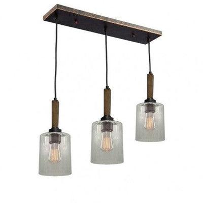 Pine Wood with Clear Cylindrical Glass Shade Linear Pendant - LV LIGHTING