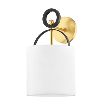 Aged Brass and Black Brass with Fabric Shade Wall Sconce - LV LIGHTING