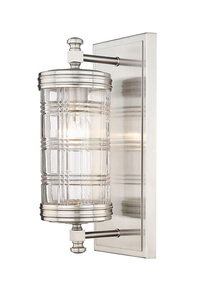 Steel Frame with Clear Patterned Glass Shade Wall Sconce