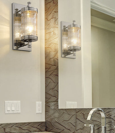 Steel Frame with Clear Patterned Glass Shade Wall Sconce