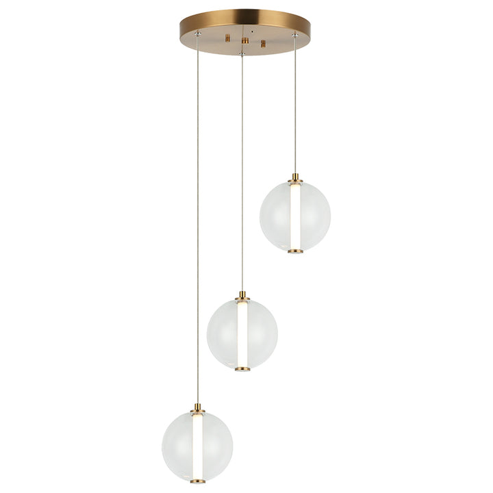 Belange - LED Steel Frame with Clear Glass and White Acrylic Diffuser Multiple Pendant in Aged Gold Brass by Matteo Lighting
