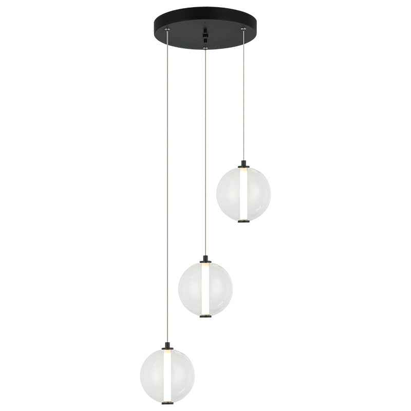 Belange - LED Steel Frame with Clear Glass and White Acrylic Diffuser Multiple Pendant in Matte Black by Matteo Lighting