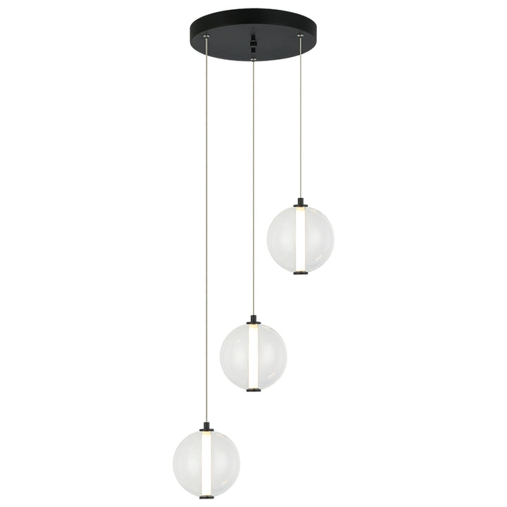 Belange - LED Steel Frame with Clear Glass and White Acrylic Diffuser Multiple Pendant in Matte Black by Matteo Lighting