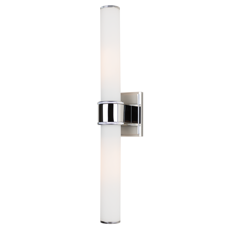 Steel Frame with Opal Matte Cylindrical Glass Shade 2 Light Wall Sconce