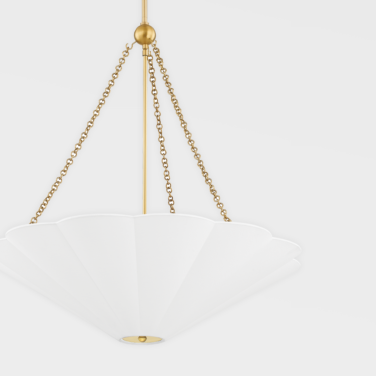 Aged Brass Frame with Scalloped White Linen Shade Semi Chandelier
