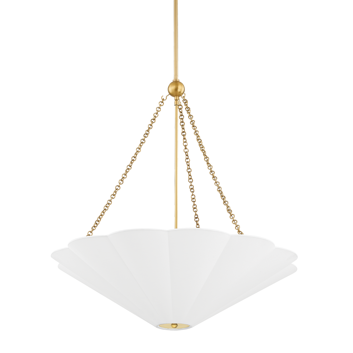 Aged Brass Frame with Scalloped White Linen Shade Semi Chandelier