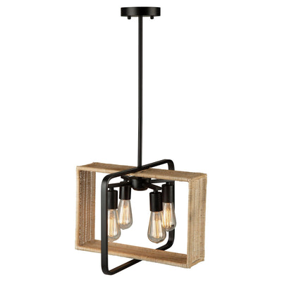 Black Frame with Handmade Rattan Shade Rectangular Pendant - LV LIGHTING
