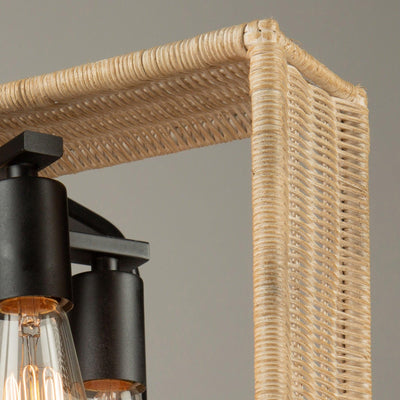 Black Frame with Handmade Rattan Shade Rectangular Pendant - LV LIGHTING