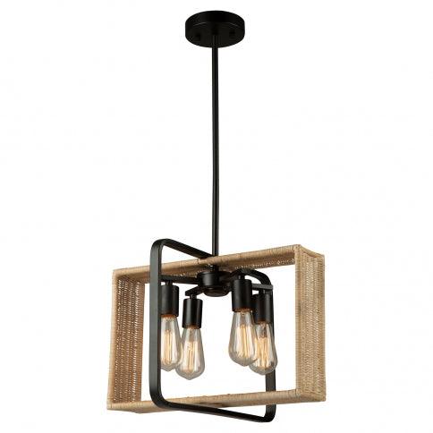 Black Frame with Handmade Rattan Shade Rectangular Pendant - LV LIGHTING
