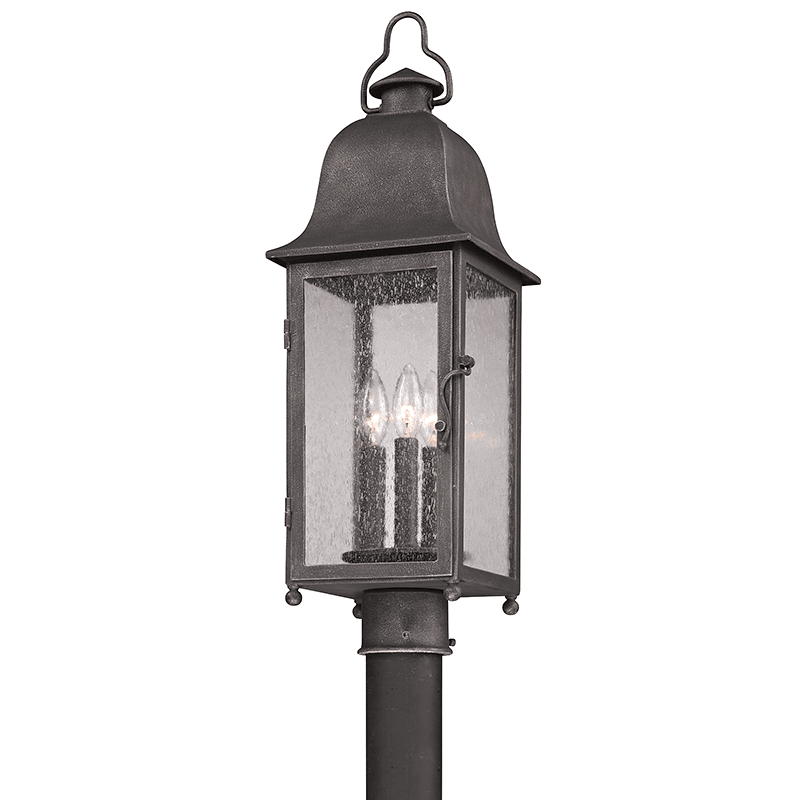 Aged Pewter with Clear Seedy Glass Shade Outdoor Post Light - LV LIGHTING