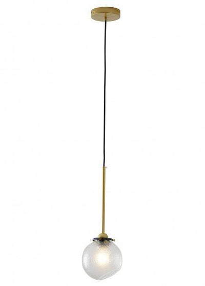 Black and Gold with Clear Patterned Glass Shade Single Pendant - LV LIGHTING