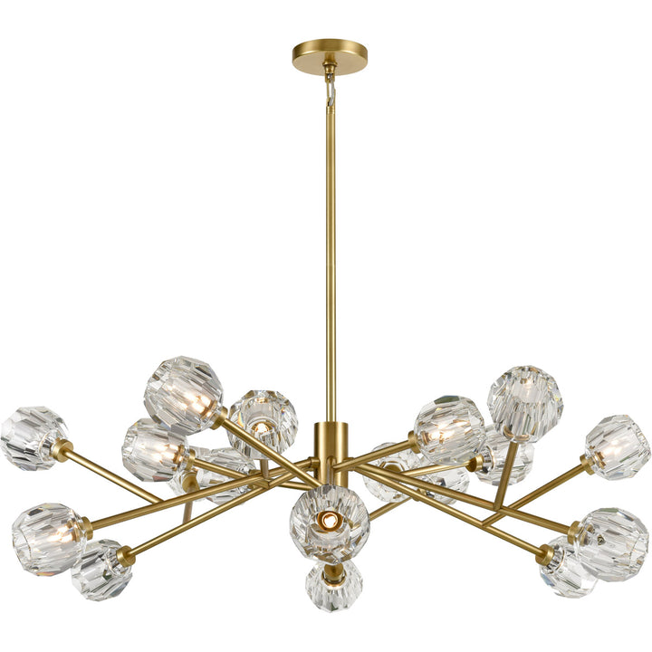Steel Rod Arms with Clear Crystal Shade Chandelier in Aged Brass by Zeev