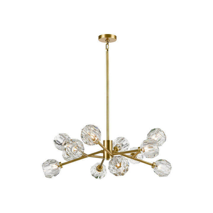 Steel Rod Arms with Clear Crystal Shade Chandelier in Aged Brass by Zeev