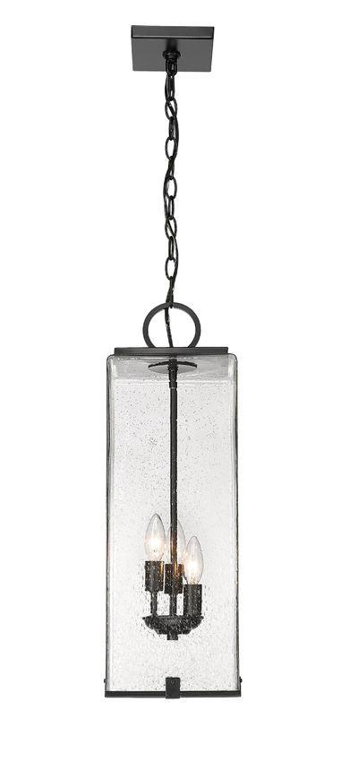 Black Aluminum Frame with Rectangular Glass Shade Outdoor Pendant - LV LIGHTING