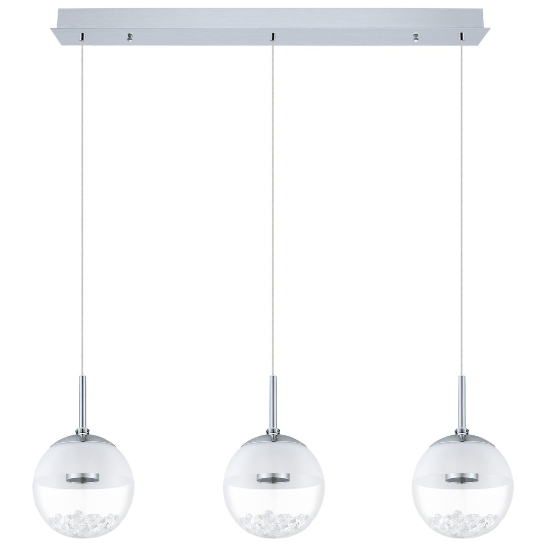 Chrome with Crystal and Glass Shade 3 Light Pendant - LV LIGHTING