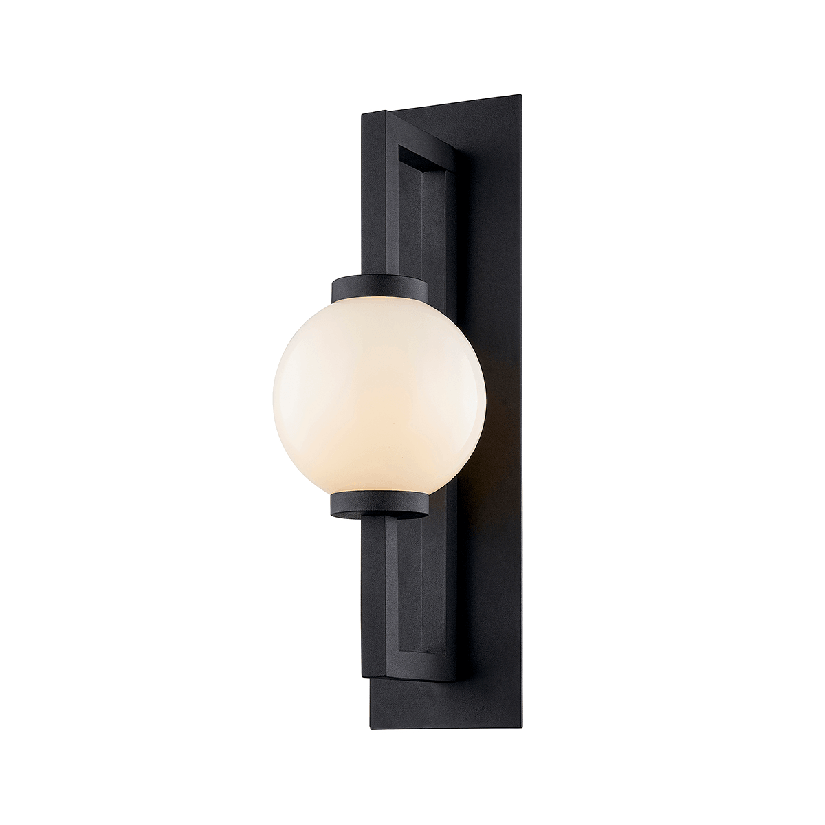 Textured Black Frame with Opal White Glass Globe Shade Outdoor Wall Sconce - LV LIGHTING