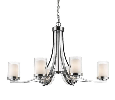 Clear with Frosted Shade and Steel Curved Arm Chandelier 6 Light - LV LIGHTING