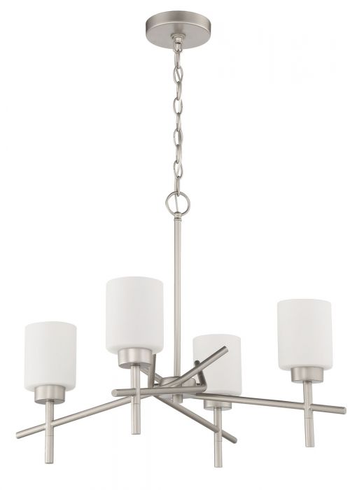 Steel Rod Arms with Cylindrical White Glass Shade Chandelier