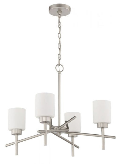 Steel Rod Arms with Cylindrical White Glass Shade Chandelier