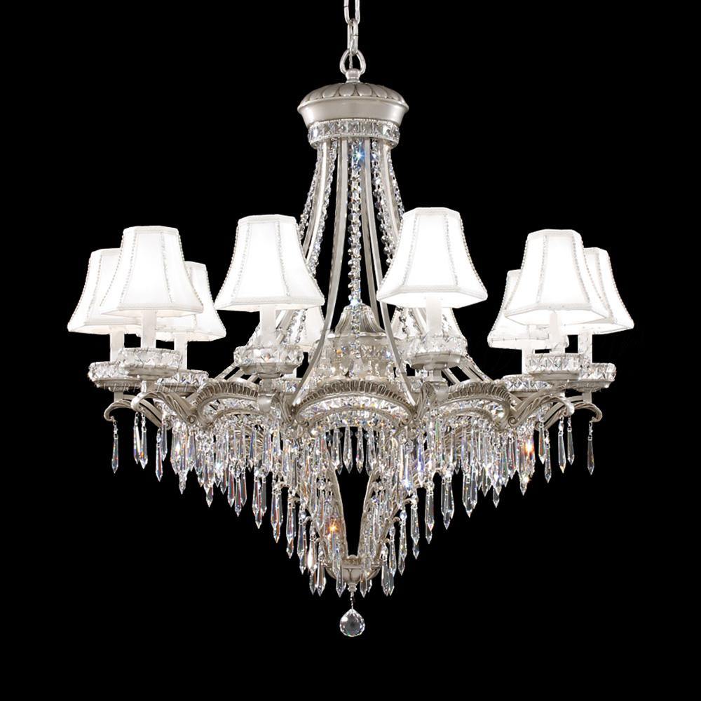 Pewter with Crystal Drop and White Fabric Shade Chandelier - LV LIGHTING