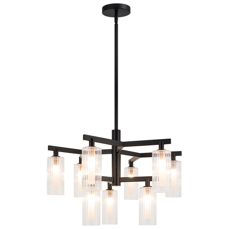 Steel Frame with Clear Ribbed Glass Shade Chandelier