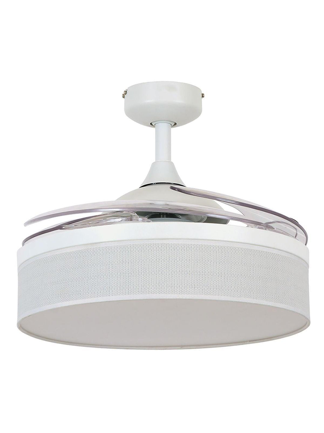 Steel with Fabric Drum Shade and Retractable Blade Ceiling Fan - LV LIGHTING