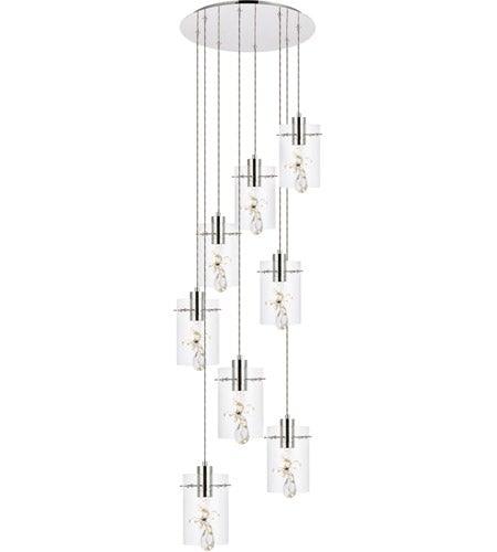Chrome with Crystal and Glass Shade Multiple Pendant - LV LIGHTING