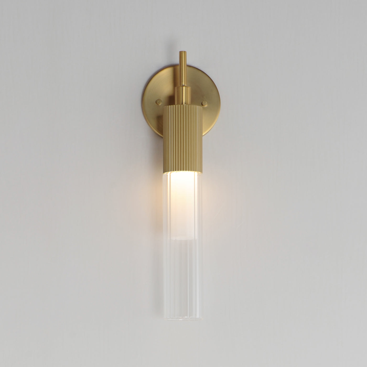 LED Steel Ribbed Frame with Cylindrical Tube Glass Shade Wall Sconce