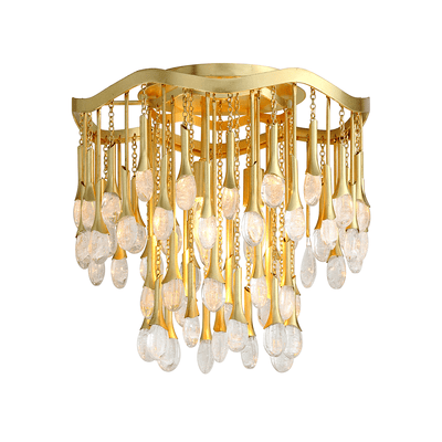 Gold Leaf with Clear Glass Glass Drop Flush Mount - LV LIGHTING