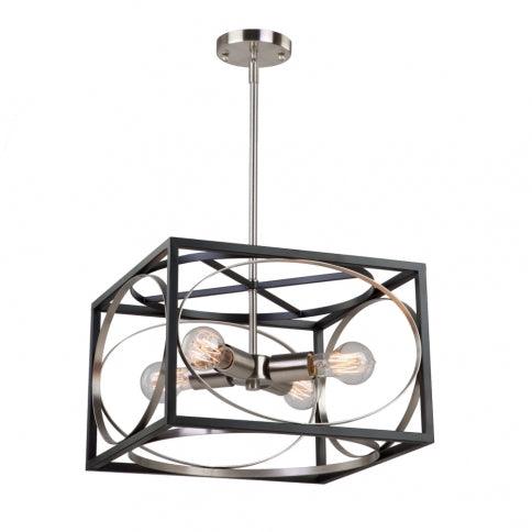 Black and Polished Nickel Open Air Frame Rectangular Pendant - LV LIGHTING