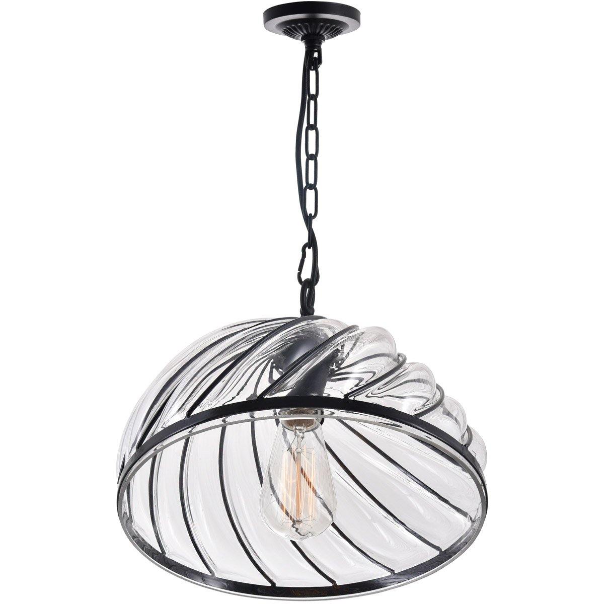 Black with Swirl Clear Glass Shade Pendant - LV LIGHTING