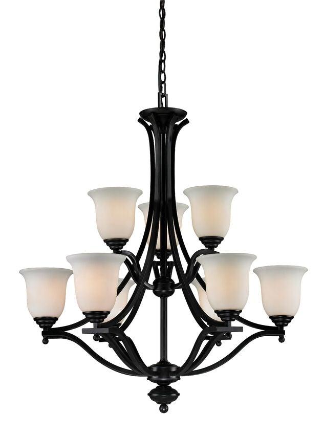 Steel with Matte Opal Glass Shade Up Light 2 Tier Chandelier - LV LIGHTING