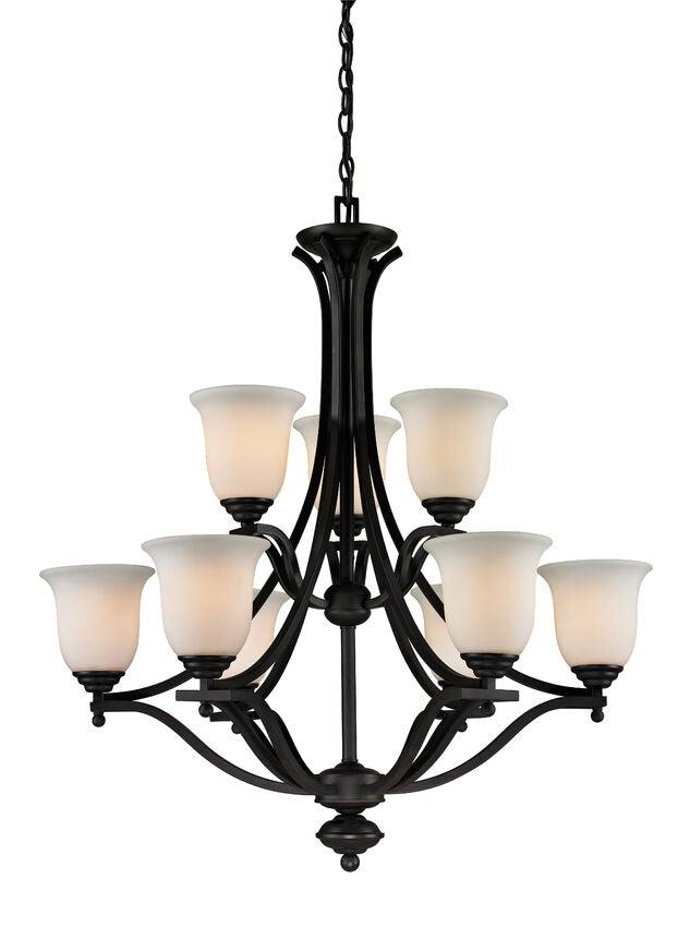Steel with Matte Opal Glass Shade Up Light 2 Tier Chandelier - LV LIGHTING