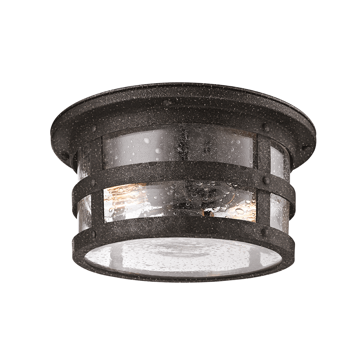 Barbosa Bronze Frame with Clear Seedy Glass Shade Outdoor Flush Mount - LV LIGHTING