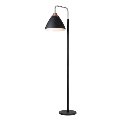 Matte Black and Satin Nickel Arm with Conical Shade Floor Lamp